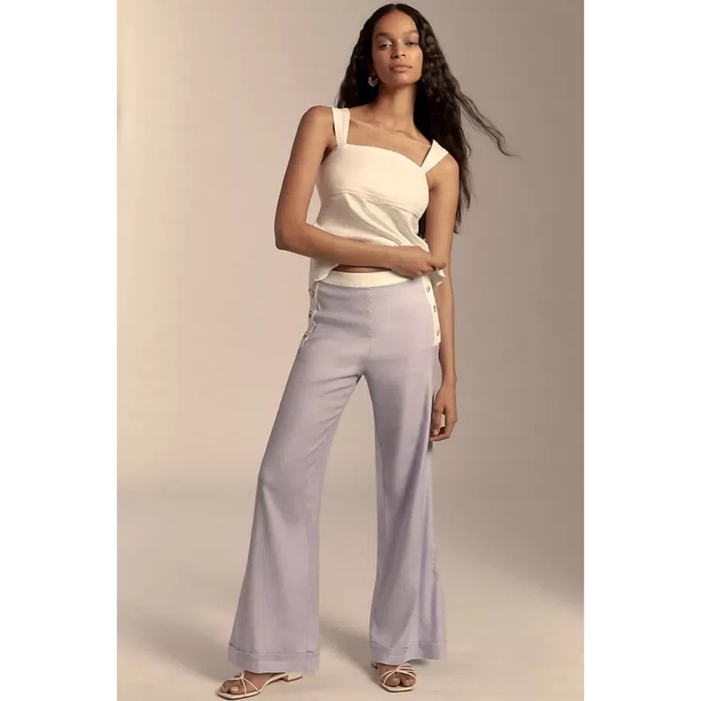 Anthropologie Maeve Linen High Rise Lavender Wide-Leg Pants Size 8